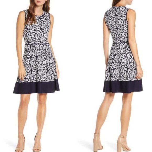 NEW Eliza J | Print Fit & Flare Sweater‎ midi Dress - Picture 1 of 7